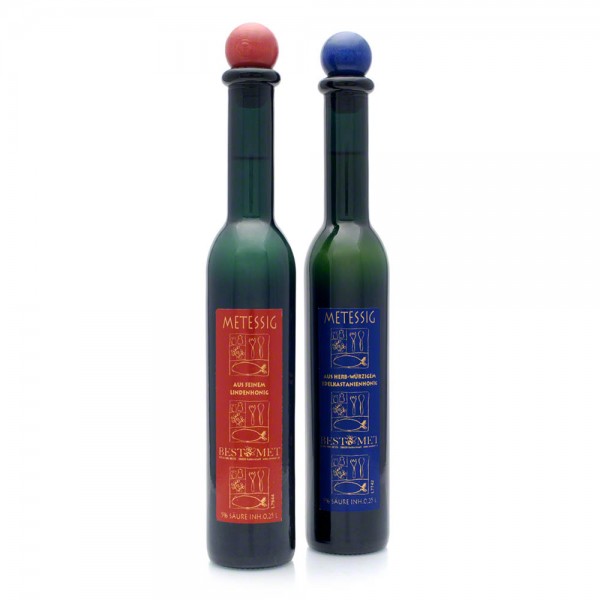 Geschenkset - Metessig aus Honigwein von Linden- und Edelkastanienhonig - 2x 0,25 Liter