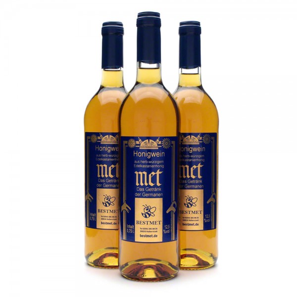 Met Edelkastanie - Premium Honigwein aus sortenreinem Honig - Naturkorken - 3 Flaschen Vorteilspaket