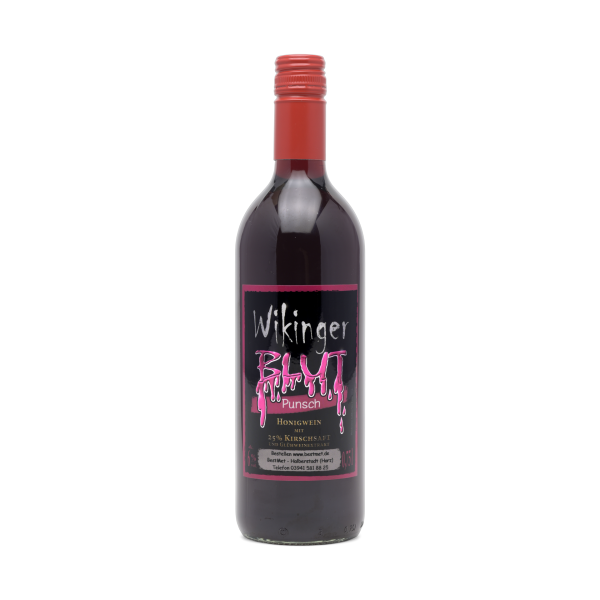 Bestmet Glühmet Wikingerblut Punsch (Winterkirsche) – freigestellte 0,75-L-Flasche mit aktuellem Etikett