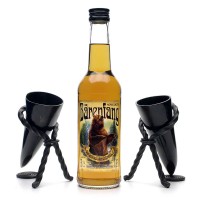 Honiglikör Geschenkset Beowulf - Bärenfang und zwei Schnapshörner mit Hornständer
