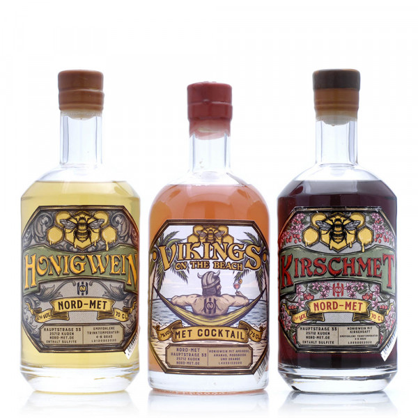 Nord-Met Probierpaket - Honigwein Original, Kirsch und Viking on the Beach - 3x 0,7 Liter