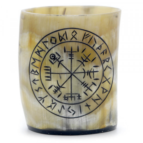 Hornbecher - mit Gravur Vegvisir - Hornboden, 200 ml