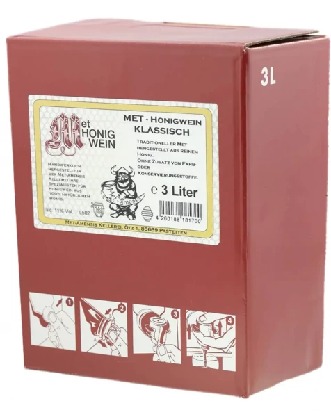 MET Amensis - Met klassisch - lieblicher Honigwein im 3 Liter Weinkarton - Front