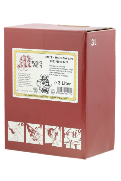 MET Amensis - Met feinherb - halbtrockener Honigwein - 3 Liter Weinkarton - Front