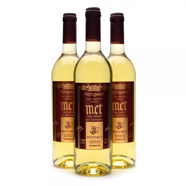 Met Linde - Premium Honigwein aus sortenreinem Lindenhonig - Naturkorken - 3 Flaschen Vorteilspaket