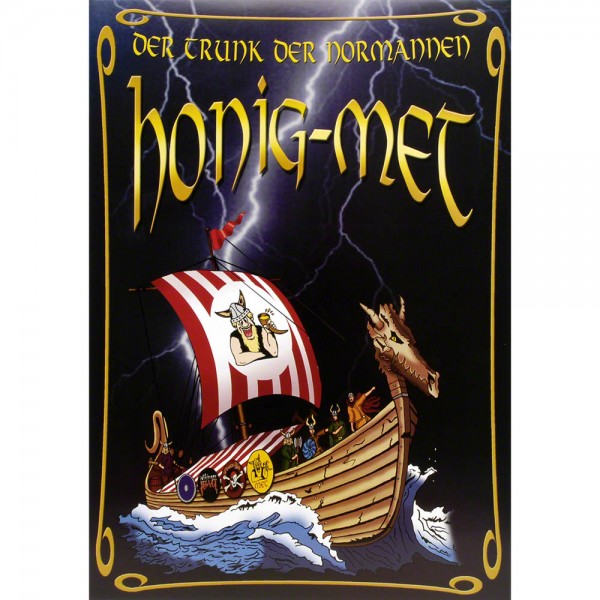 Plakat Honig-Met mit Wikinger-Langschiff, Poster A3
