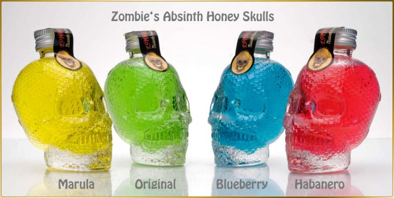 Zombies Absinth Honey - Honiglikör in 4 Geschmacksrichtungen - Totenkopf-Flasche