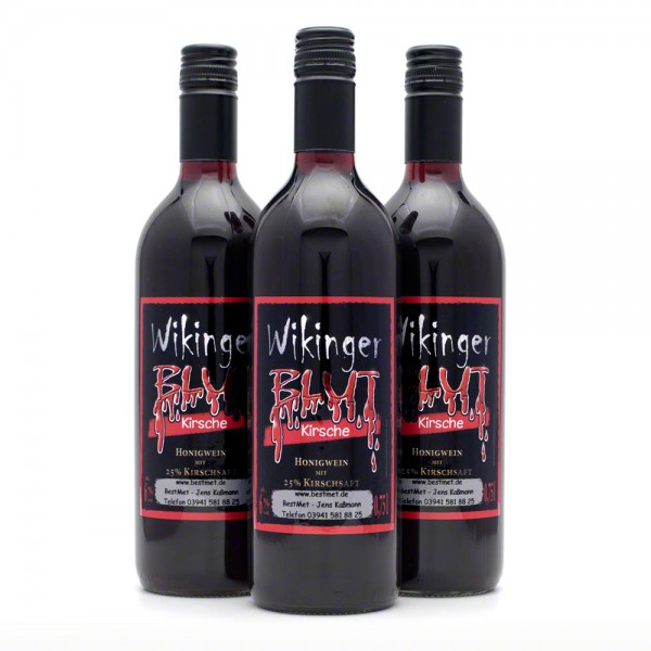 Wikingerblut Honigwein - roter Met mit Kirsch - 3 Flaschen Vorteilspaket