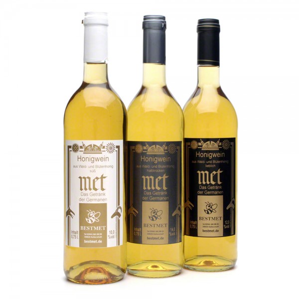 Met Probierset "Wald- und Blütenhonig" - Honigwein mit Naturkorken - 3 Flaschen