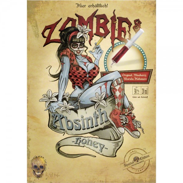 Plakat Zombies Absinth Honey im Santa Muerte Stil, Poster A3