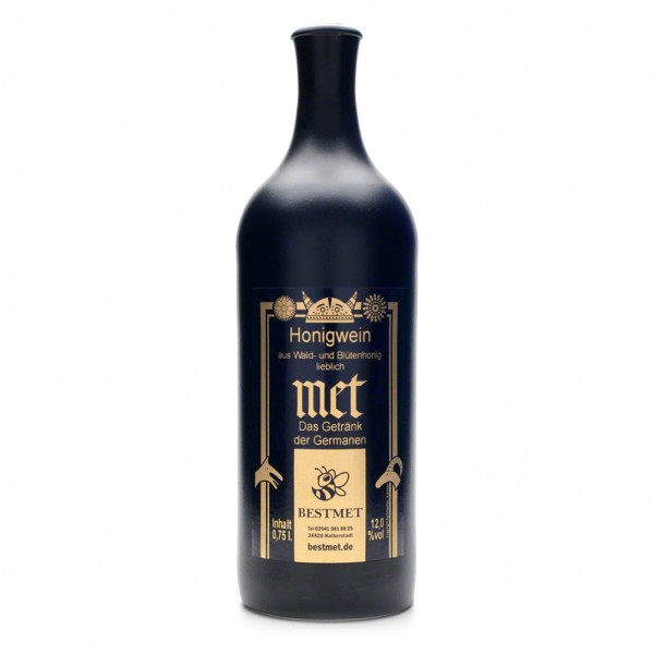 lieblicher Met - Honigwein aus Wald- und Blütenhonig - Tonflasche mit Naturkorken